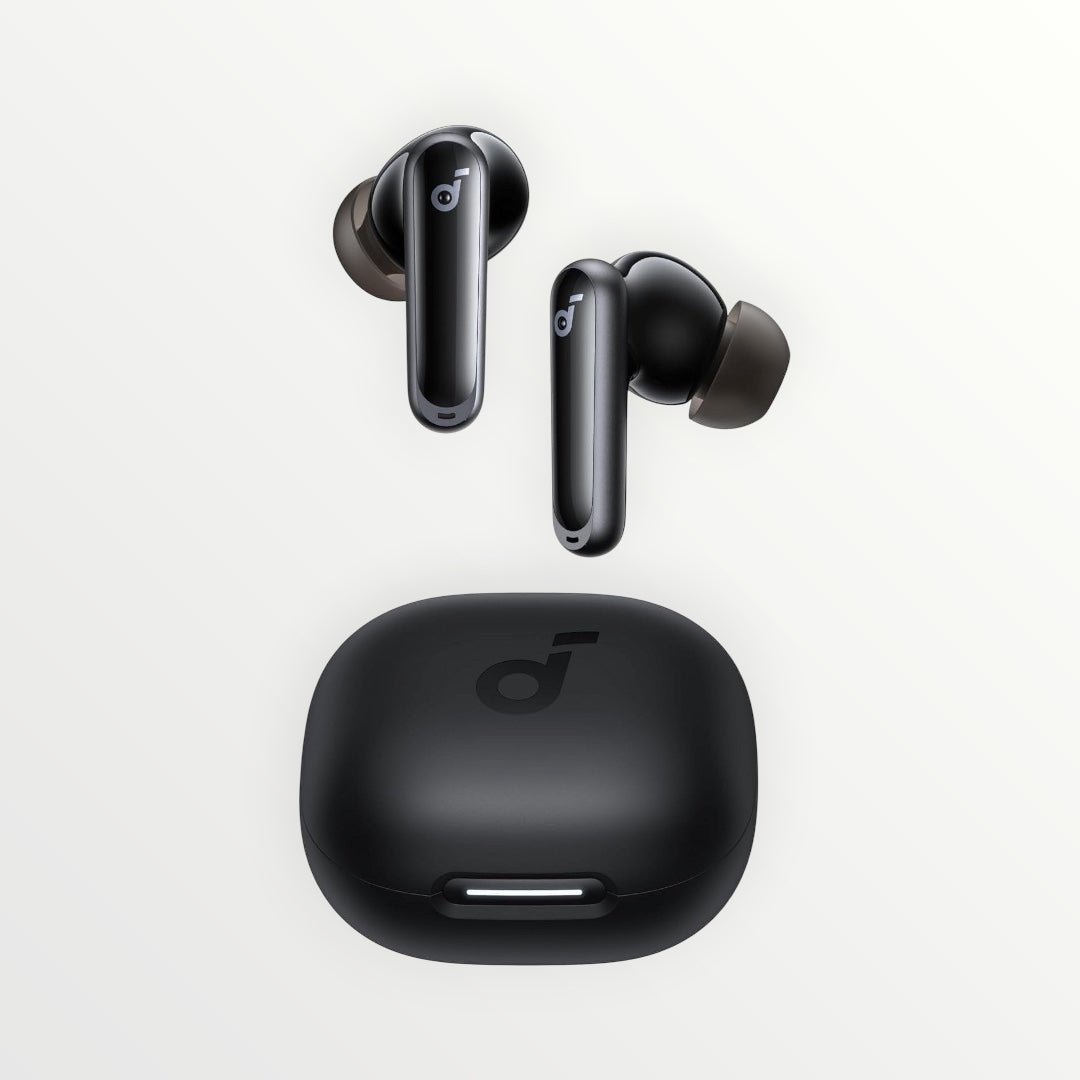 Hostecno Soundcore P40i by Anker black wireless earbuds with charging case. Features adaptive ANC and long battery life.