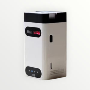 Hostecno white and black mini wireless laser projection keyboard with Bluetooth connectivity.